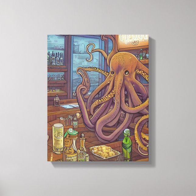 Octopus bartender Fantasy Canvas Print (Front)