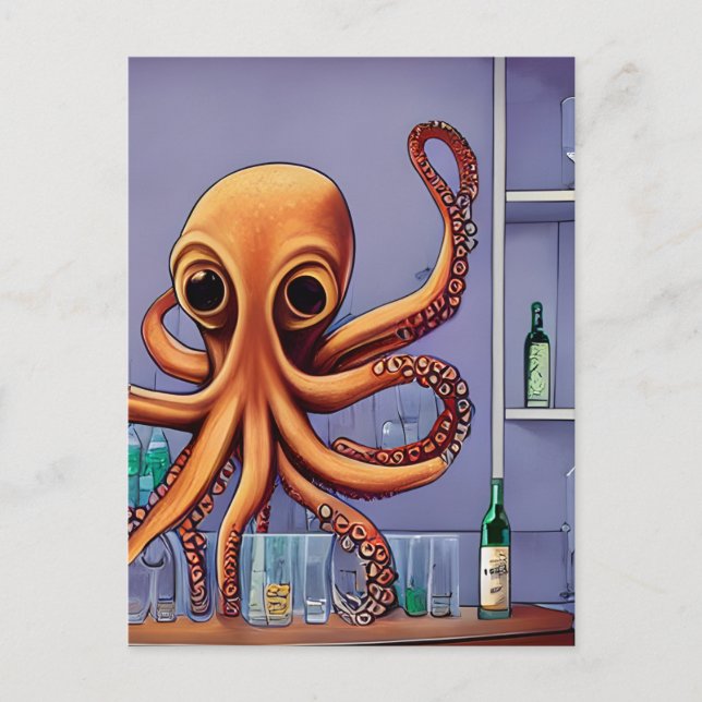 Octopus Bartender Postcard (Front)
