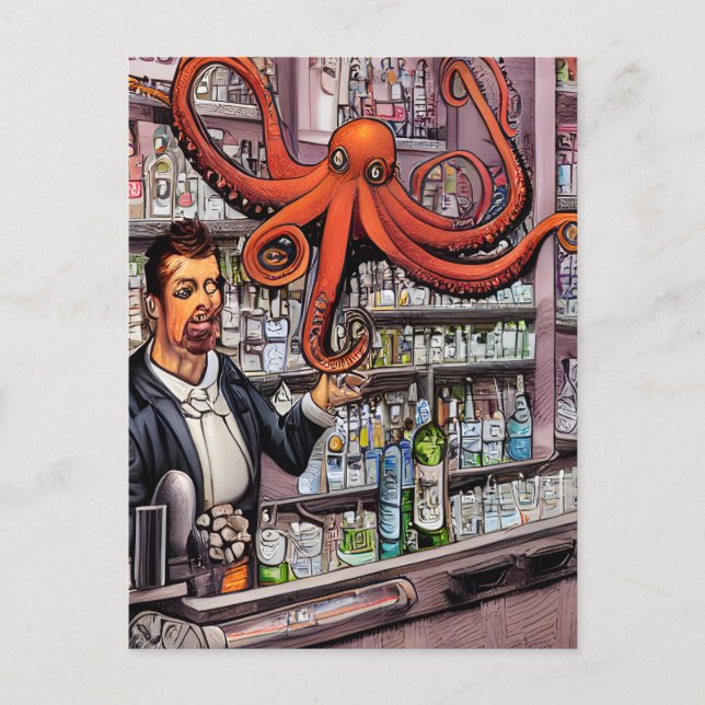 Octopus Bartender Postcard (Front)
