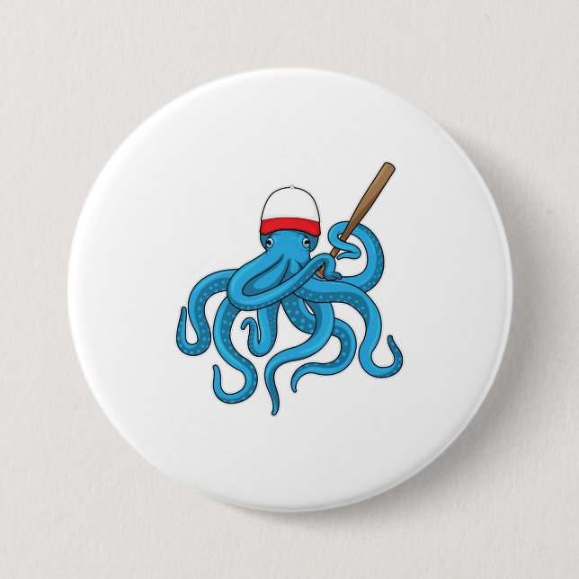 Octopus Baseball bat Baseball 3 Inch Round Button (Front)