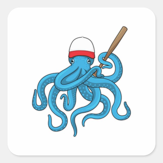 Octopus Baseball bat Baseball Square Sticker (Front)