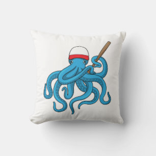 Octopus Baseball bat Baseball Throw Pillow