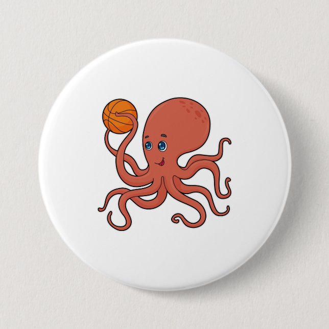 Octopus Basketball player Basketball 3 Inch Round Button (Front)