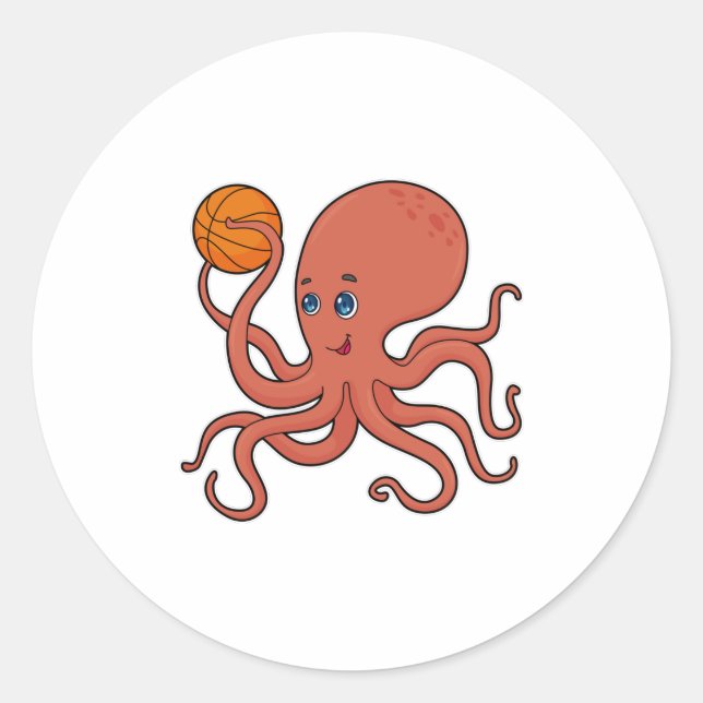 Octopus Basketball player Basketball Classic Round Sticker (Front)