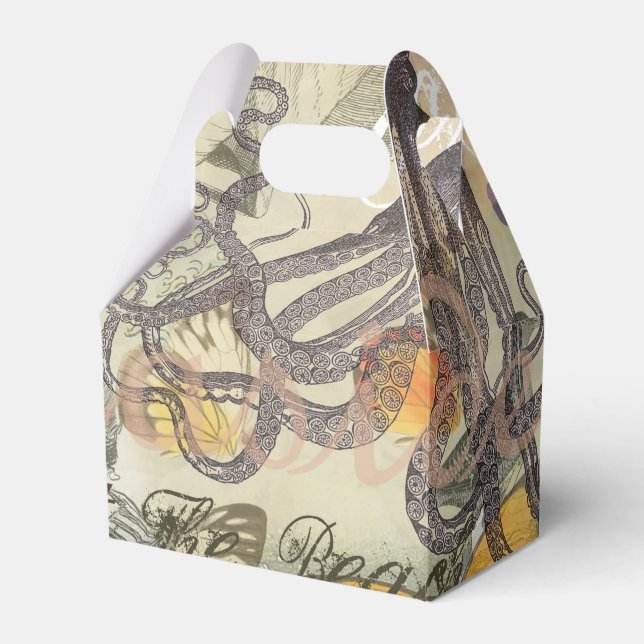 Octopus Beach Antique Coastal Steampunk Favor Box (Front Side)