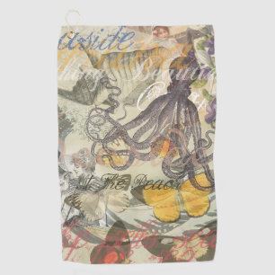 Octopus Beach Antique Coastal Steampunk Golf Towel