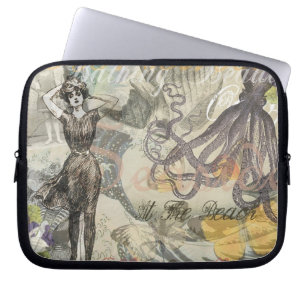 Octopus Beach Antique Coastal Steampunk Laptop Sleeve
