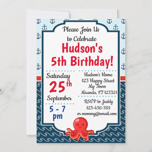 Octopus birthday invitations (Front)