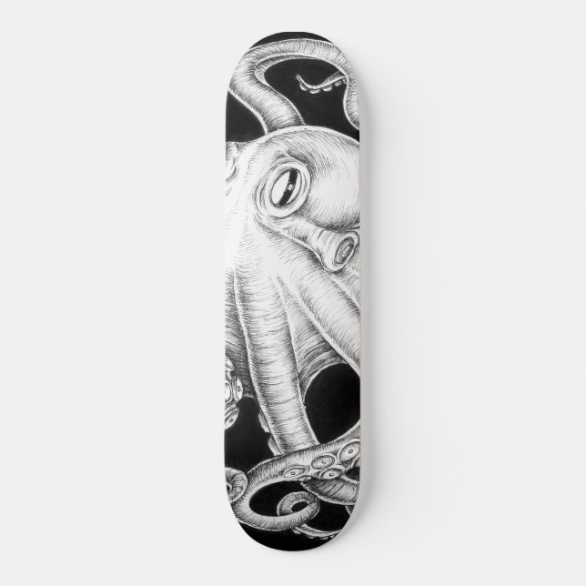 Octopus Black And White Ink Skateboard (Front)