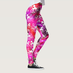 Octopus Blanc Sur Rose Chaud & Violet - Leggings