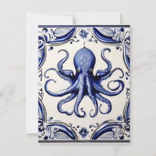 Octopus Blue and White Sea Ocean theme Holiday Card