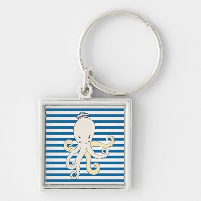 Octopus Blue and White Stripe Keychain (Front)