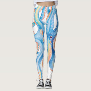 Octopus Blue Watercolor Art Leggings