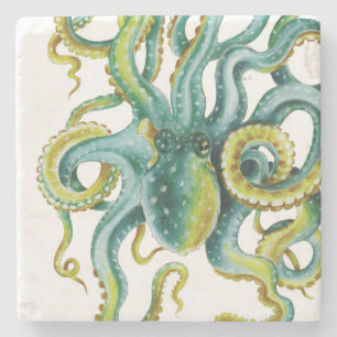 Octopus Blue  Watercolor Art Stone Coaster