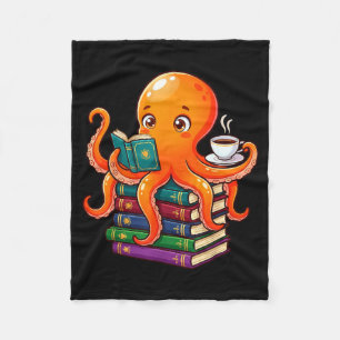 Octopus book reading coffee lover ocean funny fleece blanket