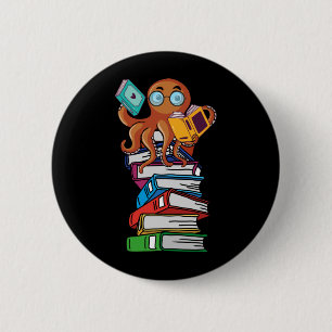 Octopus Book Reading Kraken Library Humour Reader 2 Inch Round Button