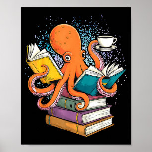 Octopus book reading reader ocean funny poster