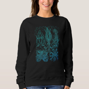 Octopus Cephalopod Illustration Blue Green Marine  Sweatshirt