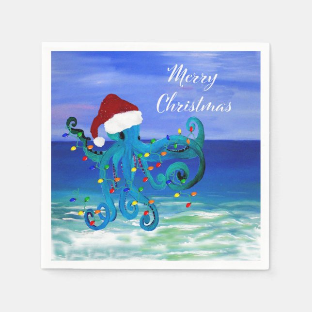 Octopus Christmas Holiday party paper napkins (Front)