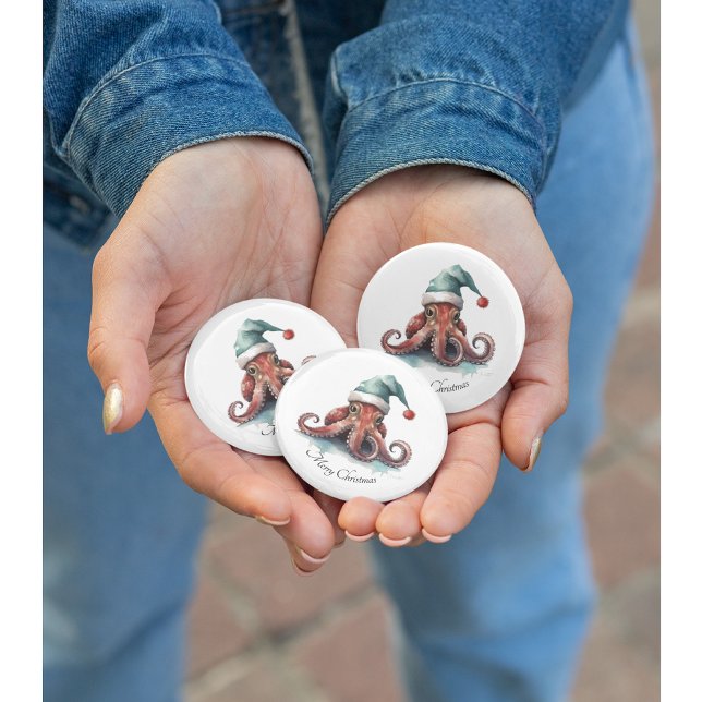 Octopus Christmas Joy, custom 1 Inch Round Button (Creator Uploaded)