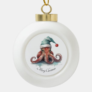 Octopus Christmas Joy, custom Ceramic Ball Christmas Ornament