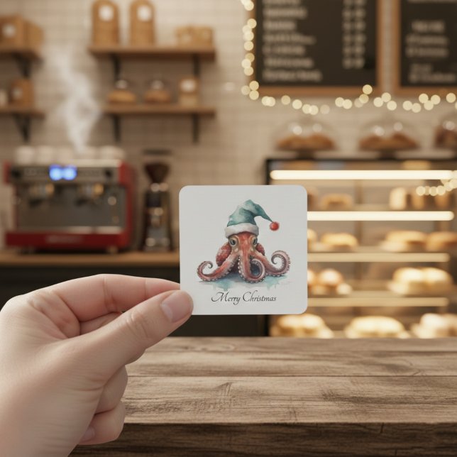 Octopus Christmas Joy, custom Square Sticker (Creator Uploaded)