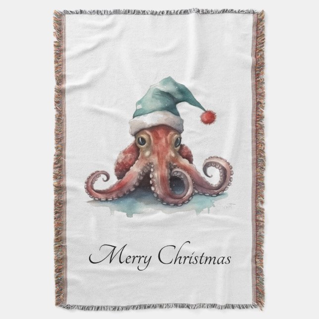 Octopus Christmas Joy, custom Throw Blanket (Front Vertical)