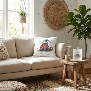 Octopus Christmas Joy, custom Throw Pillow