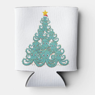 Octopus Christmas Tree Santa Hat Christmas Lights  Can Cooler