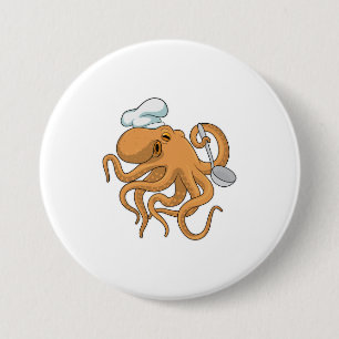Octopus Cook Chef hat 3 Inch Round Button