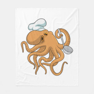 Octopus Cook Chef hat Fleece Blanket