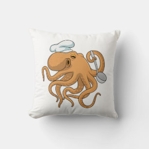 Octopus Cook Chef hat Throw Pillow