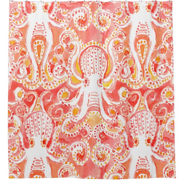 OCTOPUS Coral Nautical Whimsical Watercolor Print (Front)