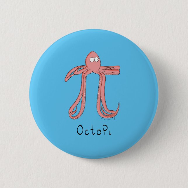Octopus Cute Math Pi Day Button Pin (Front)