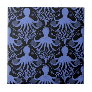 Octopus (dark background) Repeat Pattern Tile