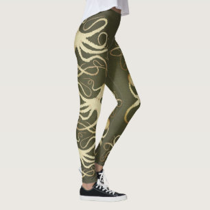 Octopus de crème sur le vert de l'armée - Leggings