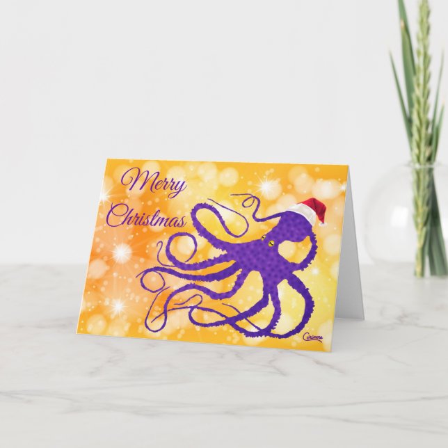 Octopus de Noël pourpre - Carte 7" x 5" (Devant)