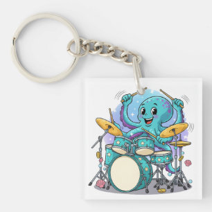 Octopus Drumming Funny Cartoon Octopus Drummer Keychain