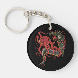octopus fighting a shark keychain