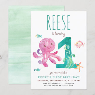 Octopus First Birthday Invitation