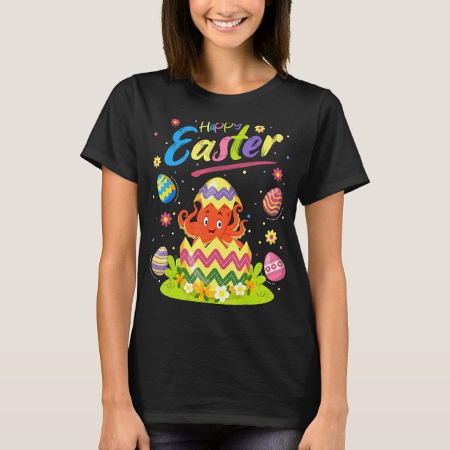 Octopus Fish   Easter Egg Octopus Happy Easter T-Shirt (Front)