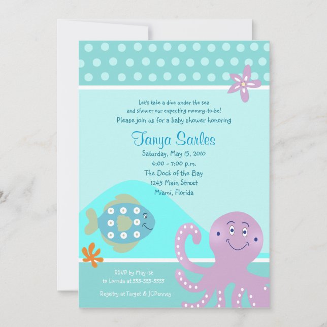 Octopus & Fish Ocean 5x7 Baby Shower Invitation (Front)