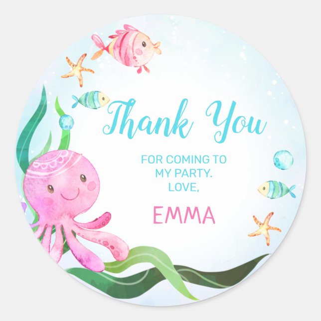 Octopus Fish Under The Sea Birthday Sticker (Front)