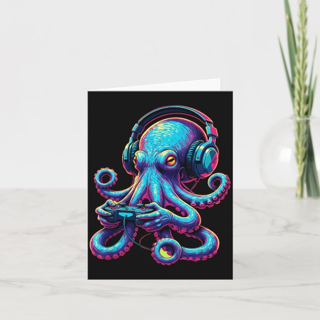 Octopus Gaming Animal Video Games Funny Octopus  Card (Front)