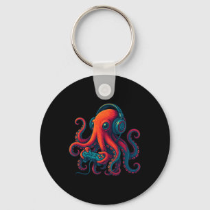 Octopus Gaming With Headphones Funny Video Games G Keychain