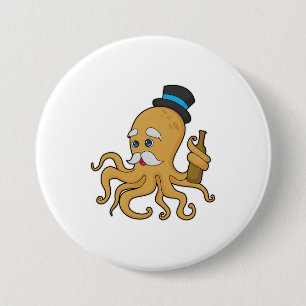 Octopus Gentleman Hat 3 Inch Round Button