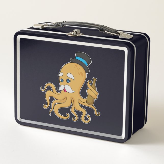 Octopus Gentleman Hat Metal Lunch Box (Front)