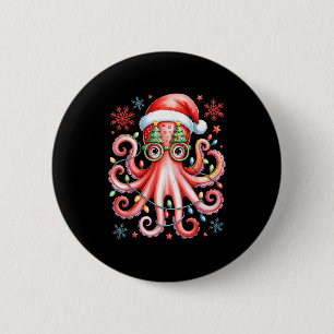 Octopus Gles Santa Hat Christmas Light Ocean Anima 2 Inch Round Button
