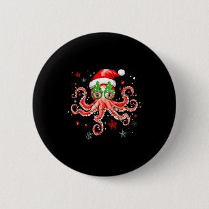 Octopus Gles Santa Hat Christmas Light Ocean Anima 2 Inch Round Button
