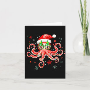 Octopus Gles Santa Hat Christmas Light Ocean Anima Card